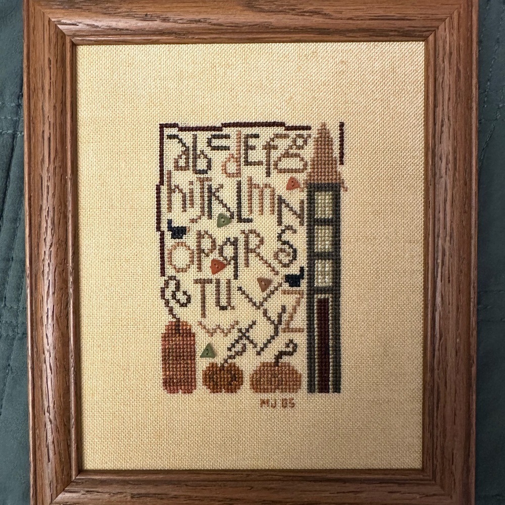 Vintage ABC crewel cross-stitch pumpkin